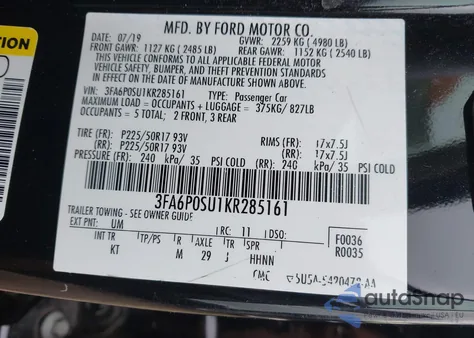 2019 Ford Fusion Energi Titanium из США, поврежденный, VIN 3FA6P0SU1KR285161